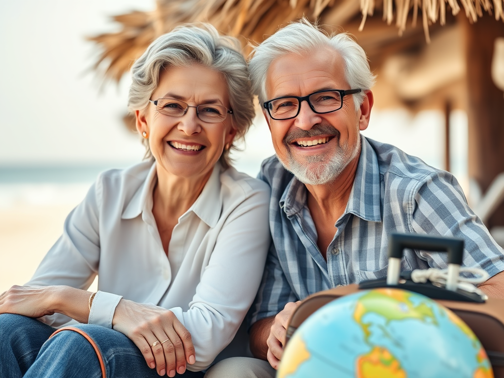 Travel essentials and scenic background symbolising the flexibility of earning income while exploring the world.